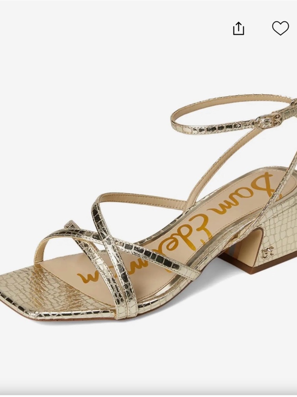 Sam Edelman Metallic Gold Croc-Embossed Strappy Block Heel Sandal